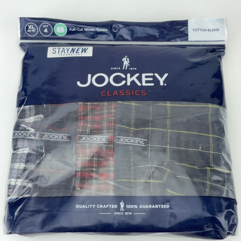 Jockey Classics Mens XL 40-42 4-Pack Full-Cut Woven Boxers Plaid Cotton Blend